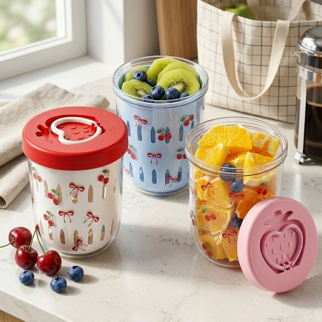 Meal Prep Yogurt Cups - Plastik Salata Kabı, Kapaklı Süzgeçli Bento